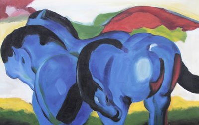 Rahmenoptionen für Die kleinen blauen Pferde, 99 x 60 cm