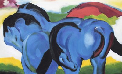Rahmenoptionen für Die kleinen blauen Pferde, 116 x 70 cm