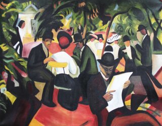 August Macke handgemaltes lbild, Gartenrestaurant - 117 x 90 cm, als Replikat