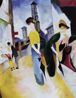 August Macke handgemaltes lbild, Zwei Frauen vor dem Hutladen - 90 x 123 cm, als Replikat