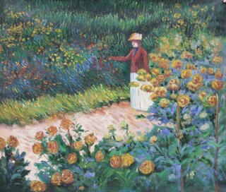 Claude Monet handgemaltes Ölgemälde, Monets Garten in Giverny - 118 x 100 cm, als Replikat