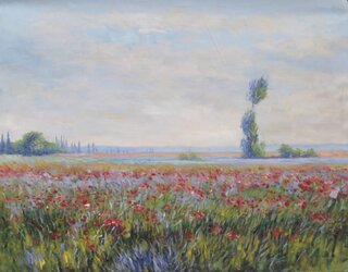 Claude Monet handgemaltes Ölgemälde, Mohnfeld - 95 x 70 cm, als Replikat