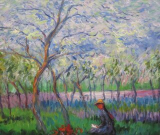 Claude Monet handgemaltes Ölgemälde, Ein Obstgarten im Frühling - 64 x 50 cm, als Replikat