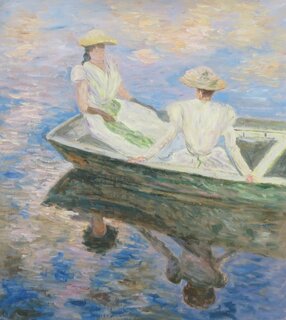 Claude Monet handgemaltes Ölgemälde, Junge Mädchen in einem Boot - 80 x 88 cm, als Replikat