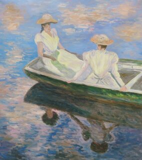 Claude Monet handgemaltes Ölgemälde, Junge Mädchen in einem Boot - 100 x 110 cm, als Replikat