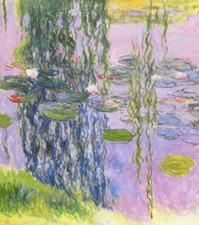 Claude Monet handgemaltes Ölgemälde, Weidenzweige und Seerosen - 90 x 100 cm, als Replikat