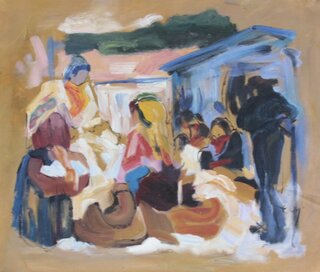 Amadeo de Souza-Cardoso handgemaltes lbild, Dorfmarkt in Cardoso - 60 x 50 cm, als Replikat