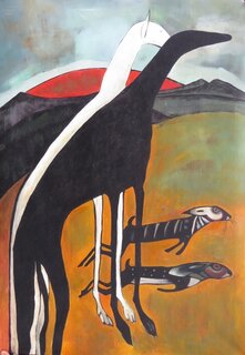 Amadeo de Souza-Cardoso handgemaltes Ölbild, Die Windhunde - 70 x 100 cm, als Replikat
