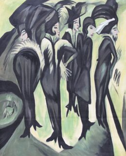 Ernst Ludwig Kirchner handgemaltes Ölgemälde, Fünf Frauen auf der Straße - 70 x 94 cm, als Replikat