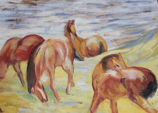 Franz Marc handgemaltes Gemälde, Weidende Pferde - 74 x 50 cm, als Replikat