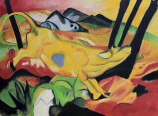 Franz Marc handgemaltes Gemälde, Die gelbe Kuh - 69 x 50 cm, als Replikat