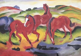 Franz Marc handgemaltes Gemälde, Die roten Pferde - 75 x 50 cm, als Replikat