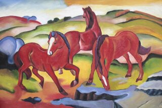 Franz Marc handgemaltes Gemälde, Die roten Pferde - 90 x...