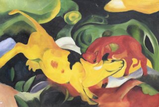 Franz Marc handgemaltes Gemälde, Kühe - gelb-rot-grün -...