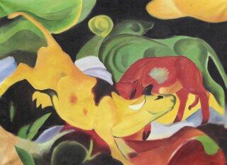 Franz Marc handgemaltes Gemlde, Khe - gelb-rot-grn - 114 x 80 cm, als Replikat