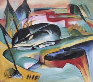 Franz Marc handgemaltes Gemlde, Schlafendes Reh - 70 x 60 cm, als Replikat