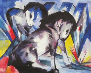 Franz Marc handgemaltes Gemlde, Zwei Pferde - 98 x 80 cm, als Replikat