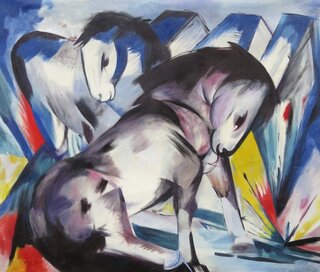 Franz Marc handgemaltes Gemlde, Zwei Pferde - 120 x 100 cm, als Replikat