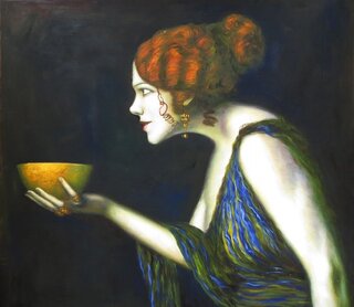 Franz von Stuck handgemaltes Gemälde, Tilla Durieux als Circe - 91 x 80 cm, als Replikat