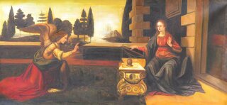 Leonardo da Vinci �l auf Leinwand, handgemalt, Die Verk�ndigung - 120 x 50 cm, als Replikat