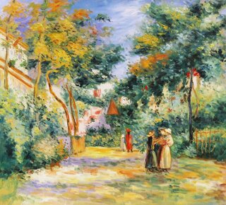 Pierre-Auguste Renoir Öl auf Leinwand, handgemalt, Ein Garten in Montmartre - 92 x 80 cm, als Replikat