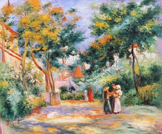 Pierre-Auguste Renoir Öl auf Leinwand, handgemalt, Ein Garten in Montmartre - 126 x 110 cm, als Replikat