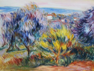 Pierre-Auguste Renoir l auf Leinwand, handgemalt, Landschaft mit Seeblick - 67 x 50 cm, als Replikat