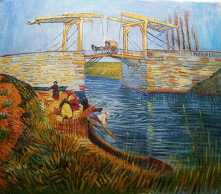 Vincent van Gogh handgemaltes Ölbild auf Leinwand, Die Brücke von LAnglois bei Arles mit Wäscherinnen - 120x100 cm, als Replikat