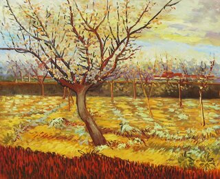 Vincent van Gogh handgemaltes Ölbild auf Leinwand, Blühender Obstgarten mit Aprikosenbäumen - 85 x 70 cm, als Replikat
