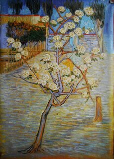 Vincent van Gogh handgemaltes Ölbild auf Leinwand, Blühender Birnbaum - 50 x 79 cm, als Replikat