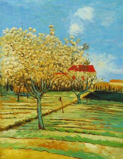 Vincent van Gogh handgemaltes Ölbild auf Leinwand, Blühender Obstgarten - 70 x 87 cm, als Replikat