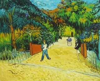 Vincent van Gogh handgemaltes Ölbild auf Leinwand, Eingang zum Park in Arles mit Spaziergängern - 87 x 70 cm, als Replikat