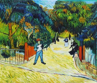 Vincent van Gogh handgemaltes Ölbild auf Leinwand, Eingang zum Park in Arles mit Spaziergängern - 124 x 100 cm, als Replikat