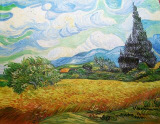 Vincent van Gogh handgemaltes Ölbild auf Leinwand, Weizenfeld mit Zypressen I - 127 x 100 cm, als Replikat