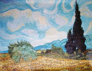 Vincent van Gogh handgemaltes Ölbild auf Leinwand, Weizenfeld mit Zypressen II - 88 x 70 cm, als Replikat