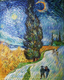 Vincent van Gogh handgemaltes Ölbild auf Leinwand, Zypressenweg unter dem Sternenhimmel - 70 x 92 cm, als Replikat